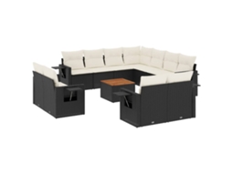 Conjunto 12 de sofás de jardim c/ almofadões VIDAXL vime PE preto