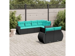 Vidaxl Conjunto De Sofá De Jardim Com 7 Peças E Almofadas Em Rattan Sintético Preto
