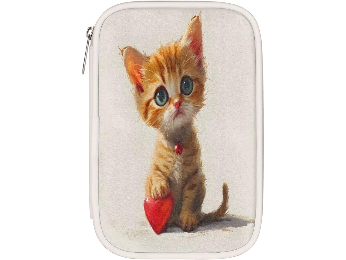 Estojo com estampa de gatinho e compartimentos para mulheres, estudantes universitários e para uso doméstico.