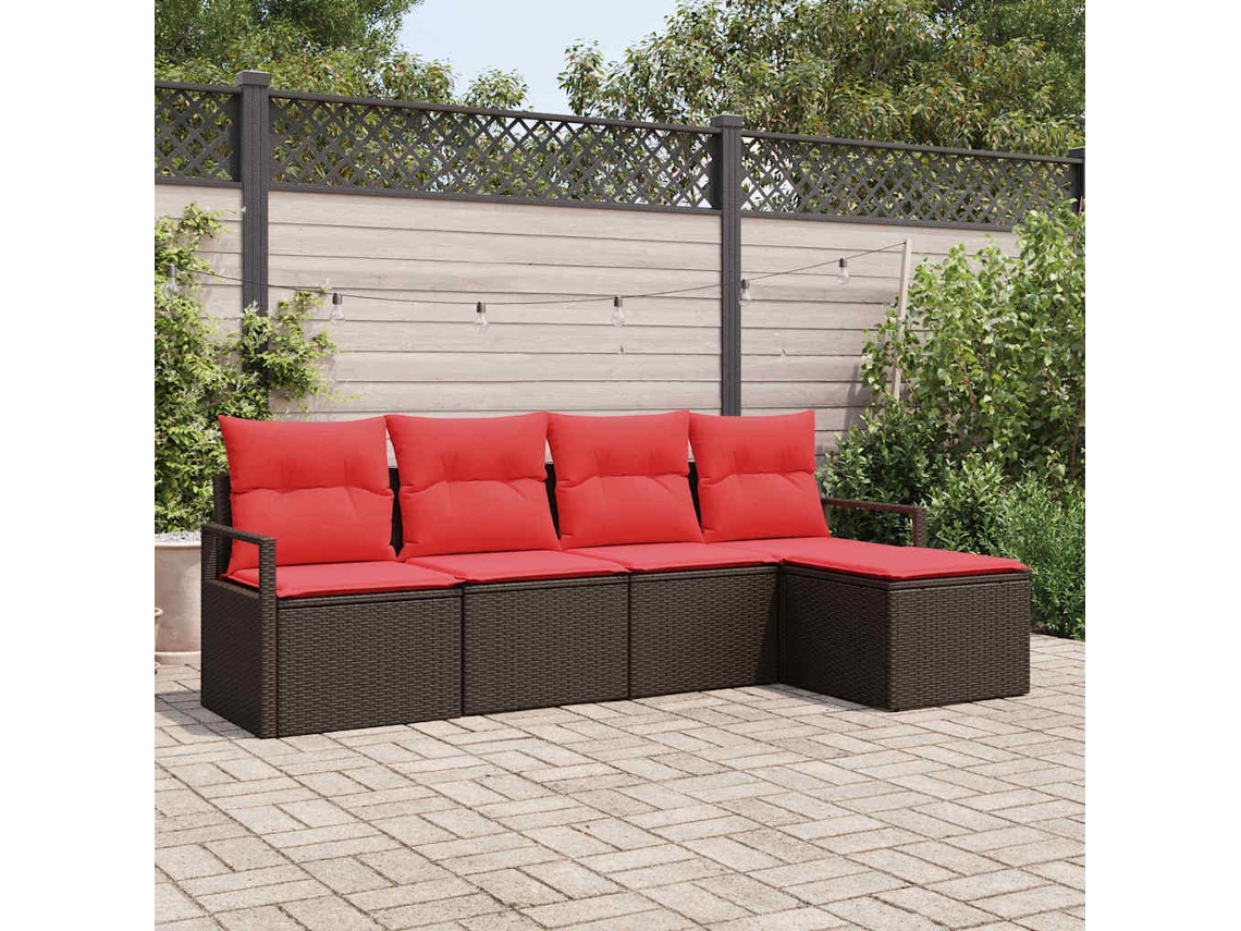 Vidaxl Conjunto De Sofás 5 Unid. Marrom E Vermelho Vime Pe
