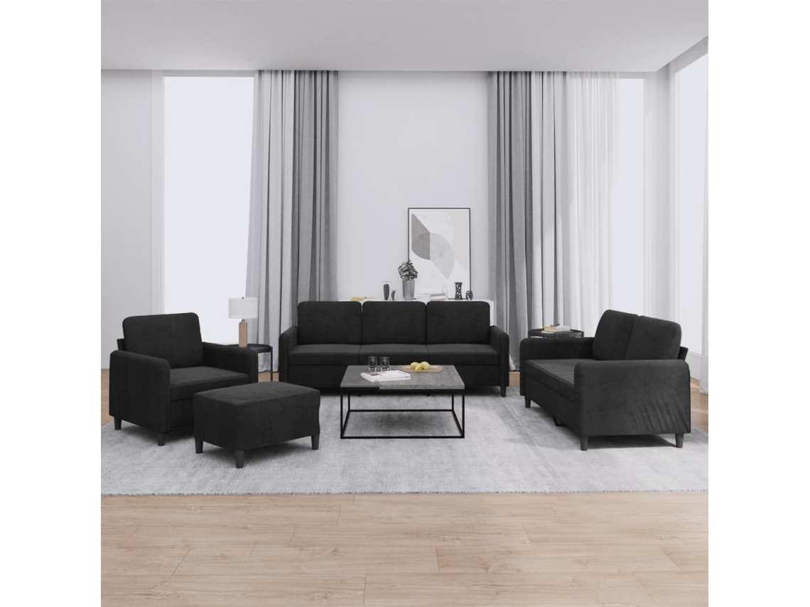 Vidaxl 4 Pcs Conjunto De Sofás Veludo Preto