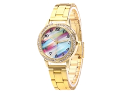 Relógio de Pulso Casal de Quartzo com Pulseira de Aço Estilo Simples Dial Redondo Dourado