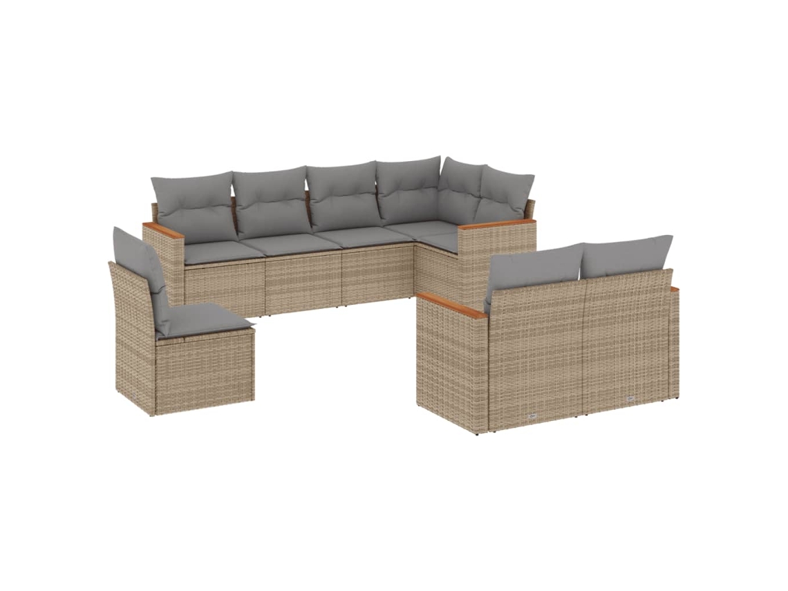 Conjunto de 8 Sofás Jardim com Almofadões Vime Pe Bege Misturado MAISON EXCLUSIVE