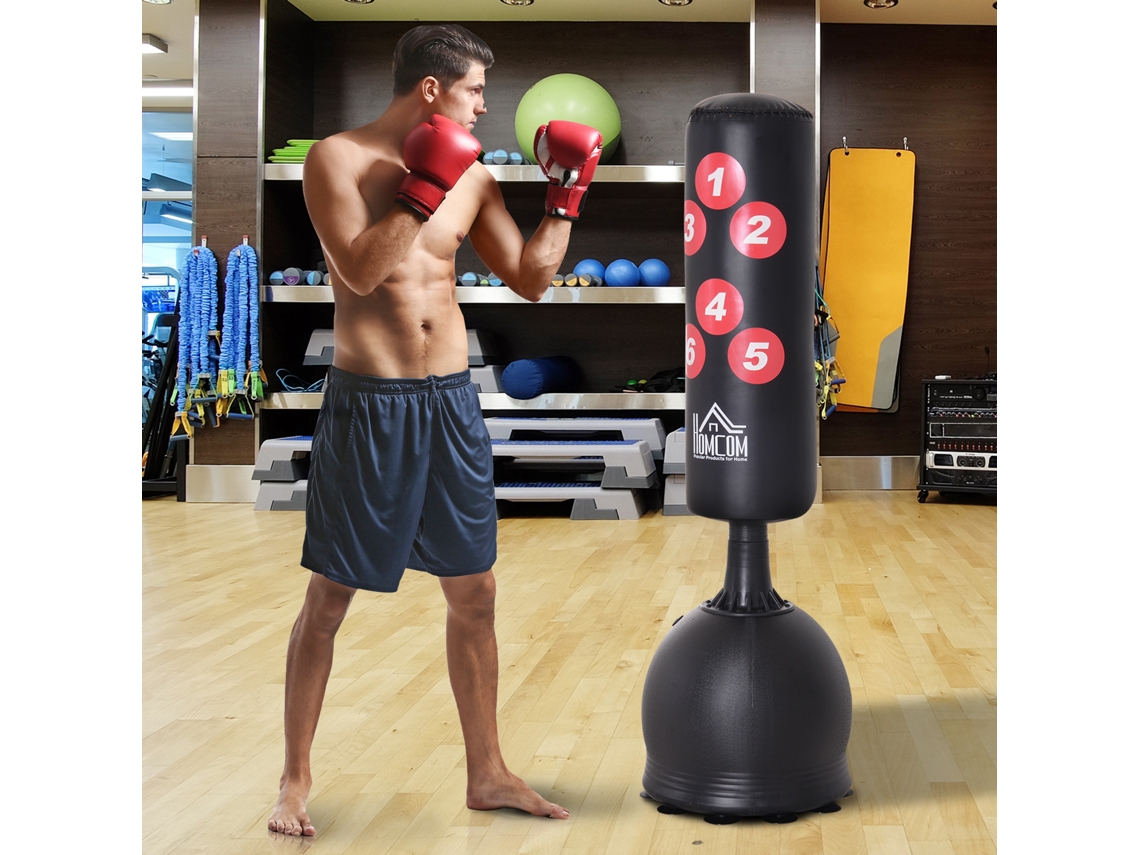 Saco De Boxe Vertical 165cm, Base Para Encher Com Água Ou Areia, Suporte Incluso, Preto, Ideal Para Adultos E Crianças