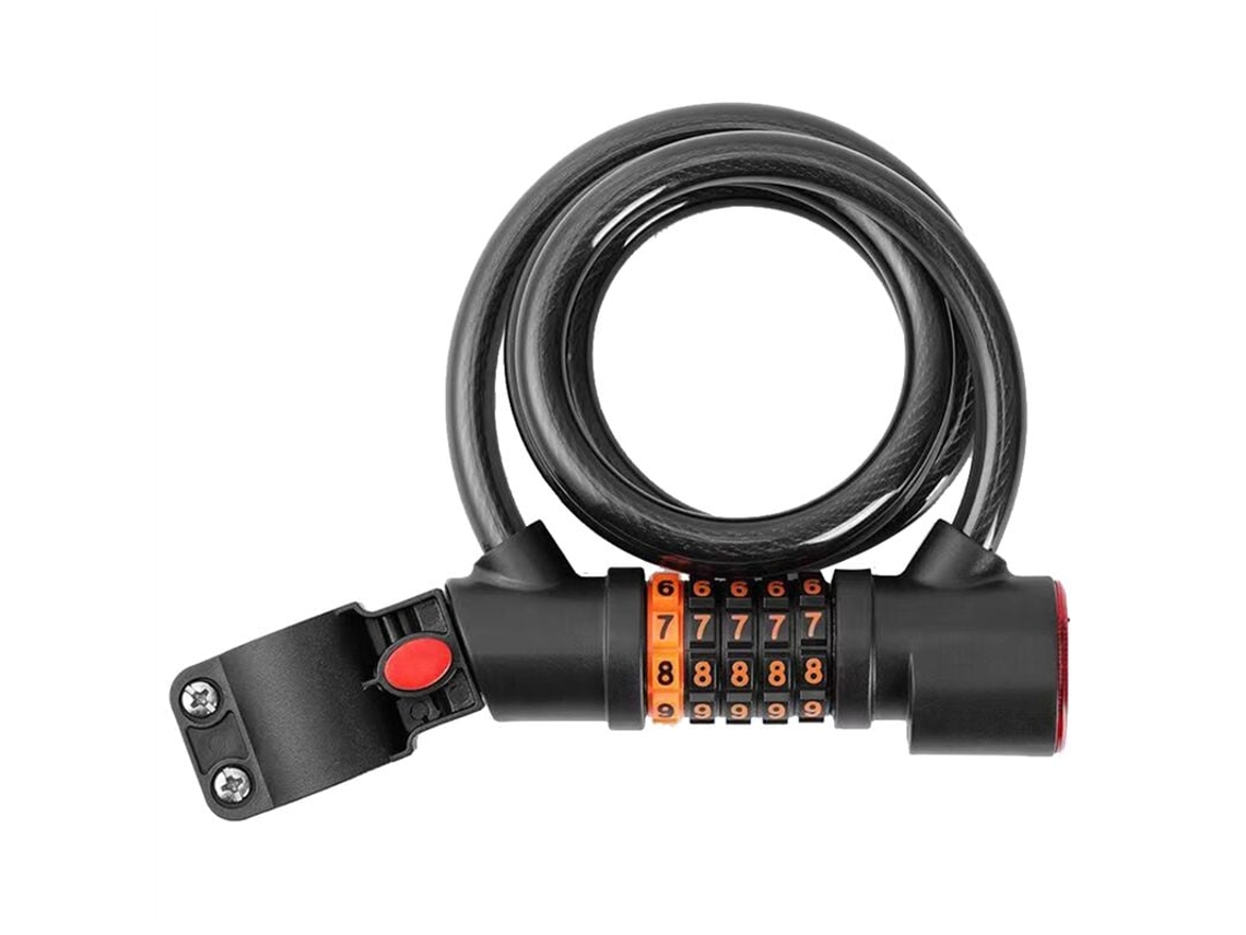 Cadeado De Bicicleta Com Cabo, Código De 5 Dígitos, Espiral Antifurto Com Luz Traseira Aquaforge (transparente)