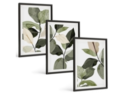 Conjunto De Pinturas Planta Boho Pintada Folhas Espelharte (3 Peças 40x60 Cm)