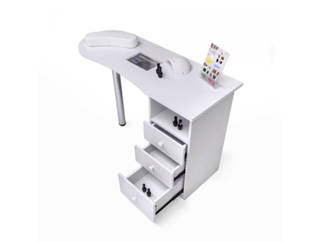 Mesa de manicure com aspirador e gavetas e poste cromado Leopard