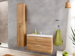 Armário de banheiro flutuante com pia e coluna de armazenamento luz cor natural 80 cm Kayla VENTE-UNIQUE.PT