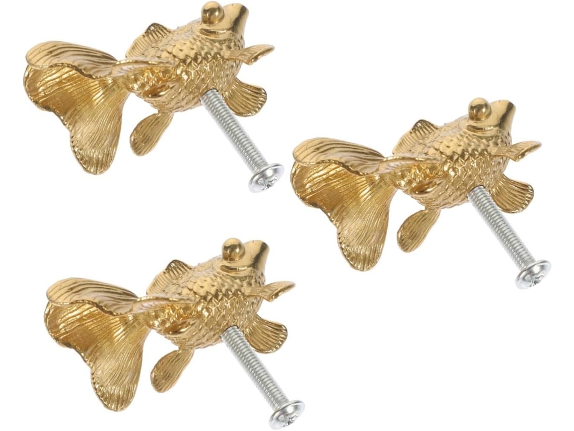 Nuobesty Conjunto De 3-puxadores Gaveta Em Latão Com Formato Peixinho Dourado Acessórios Decorativos Para Cozinha E