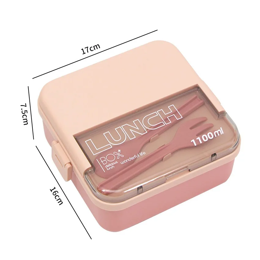 Lancheira Portátil Rosa De Camada Única Com Colher E Garfo, Própria Para Micro-ondas, Ecológica.