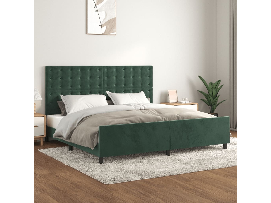 Estrutura De Cama Sem Colchão 200x200 Cm Veludo Verde-escuro