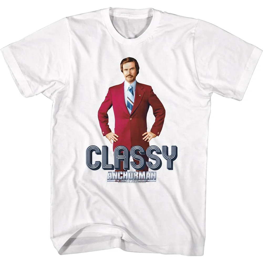 Rockinstone Anchorman Movie Ron Classy Text White Adult T-shirt Size:s