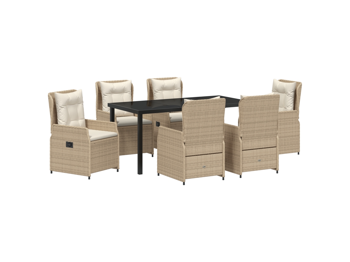 Conjunto 7 De Jantar De Jardim Vidaxl Bege Rattan Poliéster