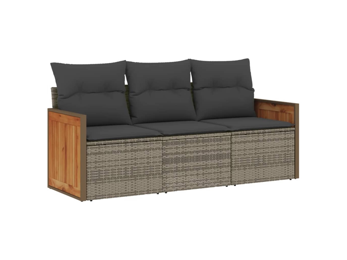 Conjunto de 3 Sofás de Jardim com Almofadões Vime Pe Cinzento MAISON EXCLUSIVE (3 pcs)