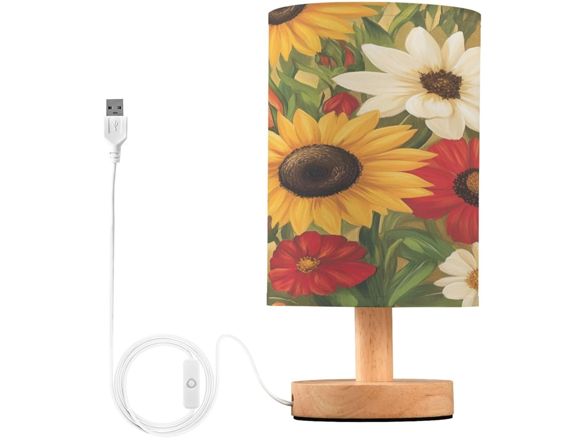 Abajur De Cabeceira Floral Colorido Para Quarto, Abajur De Cabeceira Led, Luminária De Leitura Com Portas Usb E Cúpula