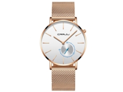 Relógio de pulso analógico Crrju vermelho, rosa e branco com pulseira de liga metálica.