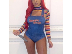 Traje De Boneca Chucky Para Mulher Halloween Terrorífico Assassino Tamanho Slim Poliéster Manga Longa A L