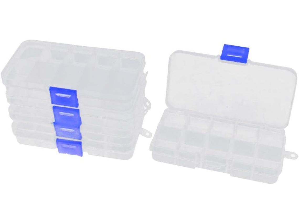 Conjunto de 5 Caixas Organizadoras Retangulares Plástico Branco Transparente com 10 Compartimentos CHABERLU
