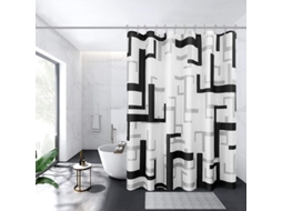 Cortina de Chuveiro Geométrica Moderna Preto e Cinza, à prova d'água, 180x180cm NOVA LINE