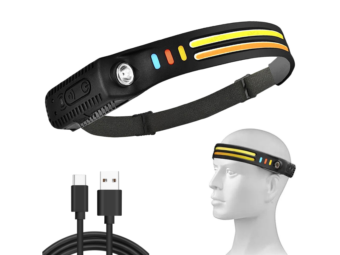 Lanterna De Cabeça Dupla Led Com Sensor De Movimento Para Corrida, Leve, 2x Cob Xpe Preta.