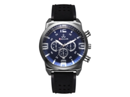 Relógio digital clássico e elegante para homem, com pulseira de couro PU e mostrador azul.