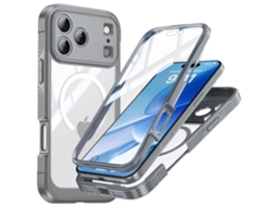 Capa Para Celular Com Vidro Temperado 9h, Resistente A Impactos, Compatível Com Iphone 17 Pro Max, Na Cor Cinza Tpupc, Com Função Magnética E Proteçã