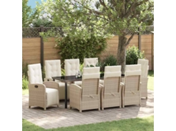 Vidaxl Conjunto de Jantar para Jardim com Almofada 9 Pcs Bege Vime Pe