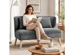2 Seater Sofa Small Wing Back Chenille Sofa Thick Seat Rubber Wood Feet Gray