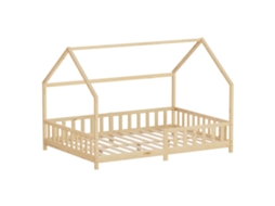 Cama Infantil Ml-design 140x200 Cm, Natural, Forma De Casa, Com Proteção Contra Quedas