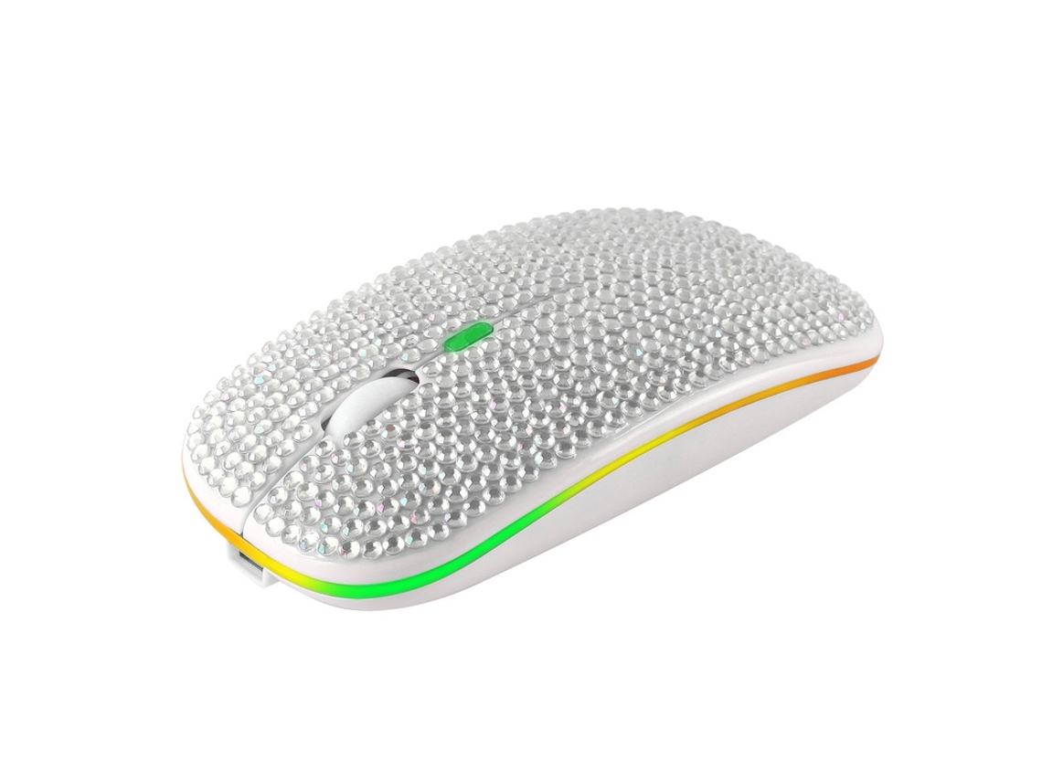 Rato Yizhood Bluetooth 5.0 Sem Fio 2.4g Recarregável Cravejado De Diamantes Silencioso Ultrafino Usb Portátil Para Laptop Pc Prata