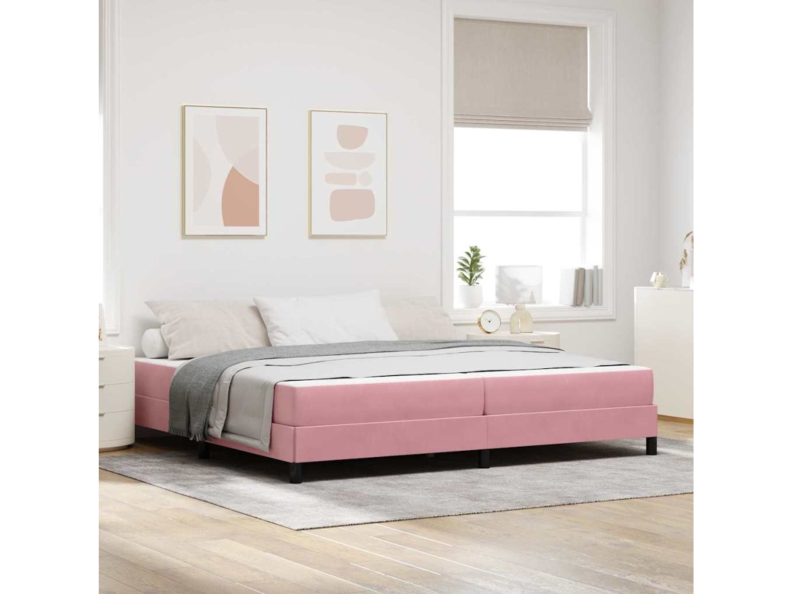 Vidaxl Cama Box Com Colchão Rosa 200 X 200 Cm Tecido