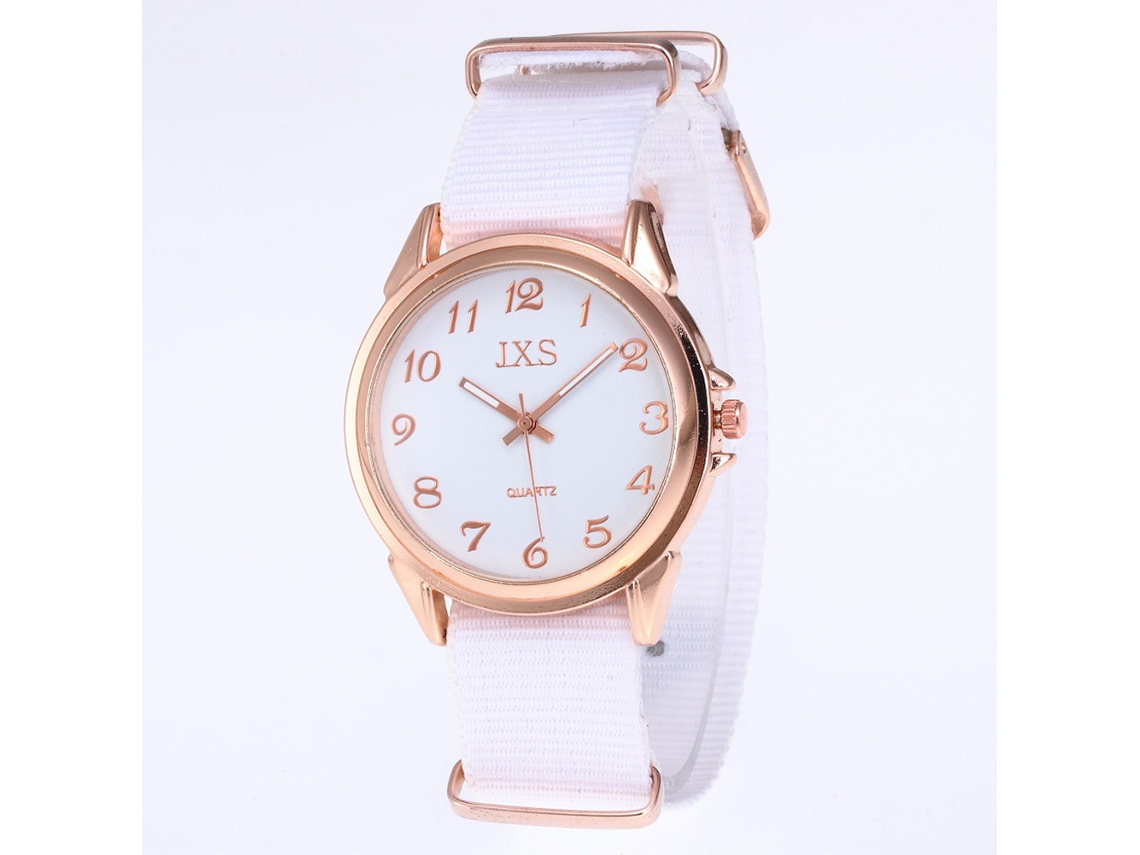 Reloj De Pulsera De Cuarzo Con Dial Redondo Y Correa De Nailon Para Hombre Y Mujer (blanco)