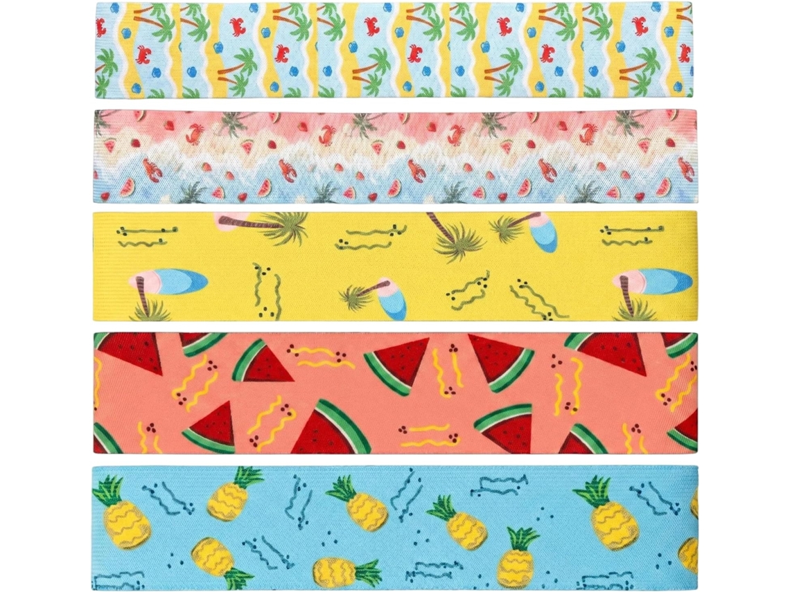 Conjunto De 5 Tiras Elásticas Para Toalha Praia Estampas Tropicais Coloridas, Medindo 5x 30cm