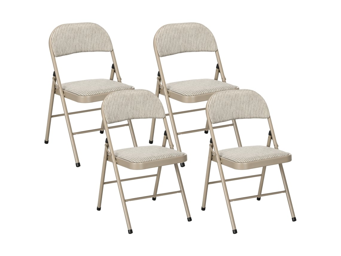 Conjunto 4 Cadeiras Dobráveis Portáteis Para Jantar, Estrutura De Aço, 45×46×78 Cm, Bege