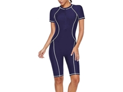 Traje De Baño Entero Para Mujer Manga Corta Rash Guard Surf Natación Zip Front Azul Marino L Manga Corta Azul Marino