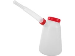 Jarra medidora de óleo de motor de 5 litros em plástico vermelho com bico longo para lata de óleo.