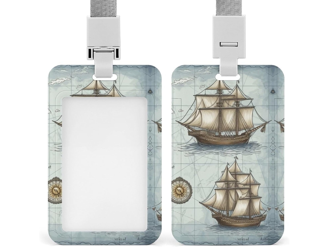 Porta Crachá Com Clipe, Porta Crachá Fofo Com Carimbo Mapa Navio E Cordão, Porta Crachá de Identificação, Cordão