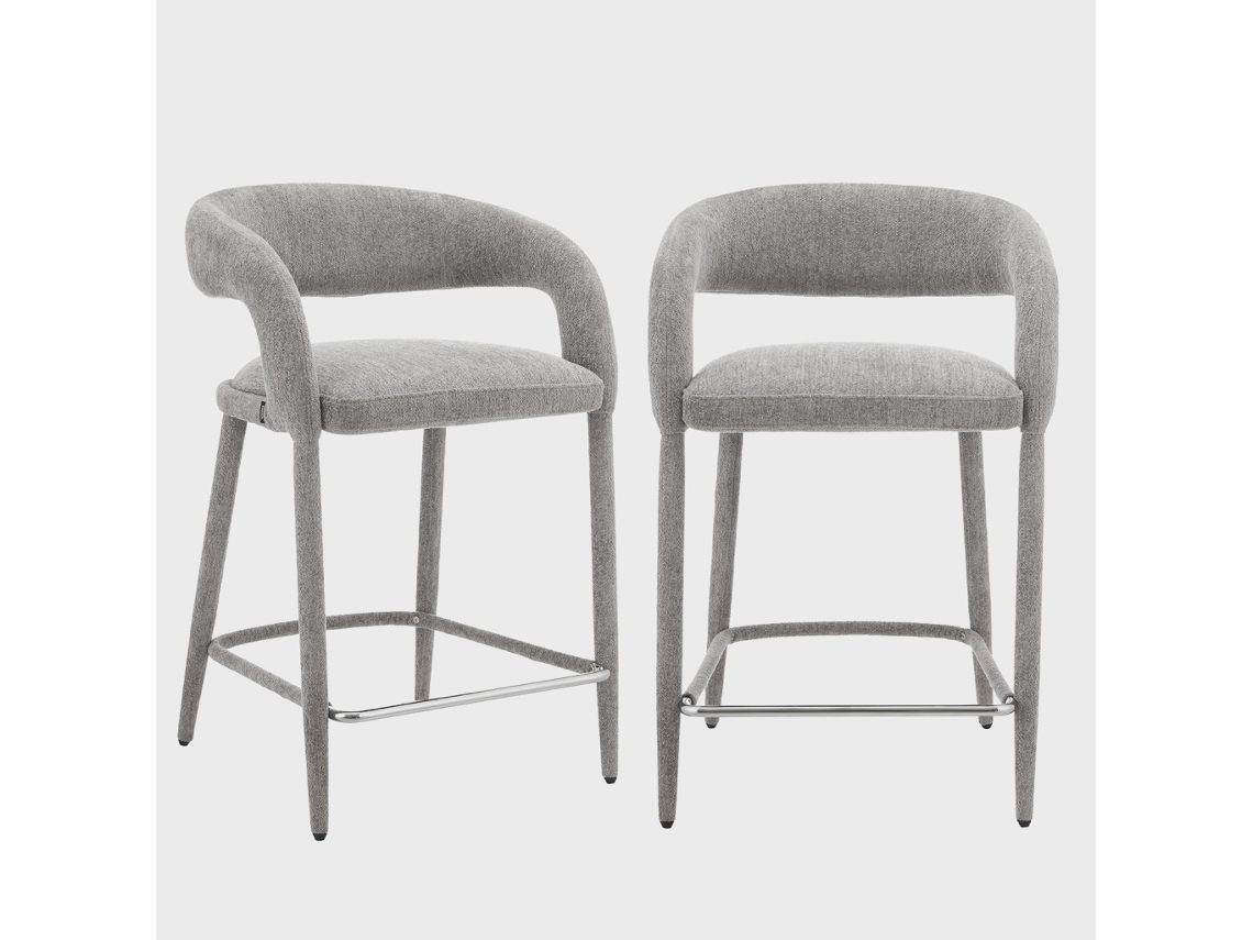 Banco De Cozinha Contemporâneo Revestido Em Tecido, Set De 2, Taupe