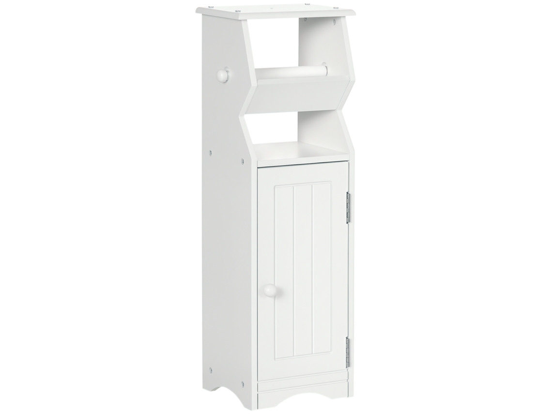 Armário De Banheiro Em Mdf Branco Com Espaço Para Armazenamento E Porta-papel Higiênico, 19x15x56 Cm