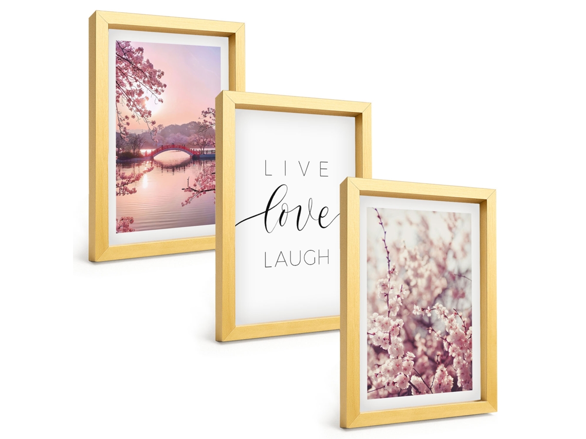 Galeria De Pinturas Muraisflores, Ponte, Motivo De Letras Moldura Dourada Fotos Para O Escritório Espelharte (3 Peças 20x30 Cm)