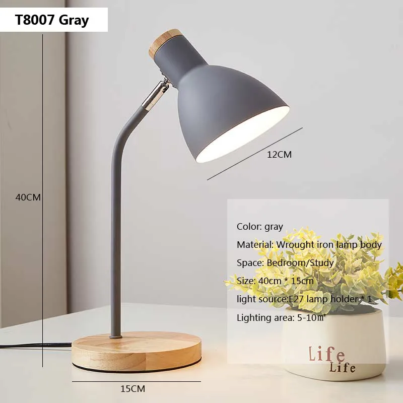 Abajur de Mesa Criativo em Madeira, Luminária de Mesa Flexível, Base para Lâmpada Led E27, Decoração para Casa MDUG (cinza, Luz Branca Fria)