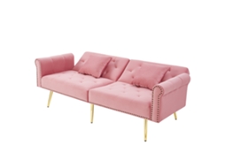 Sofá-camas Moderno De 2 Lugares Em Veludo, Com Encosto Ajustável E Pés De Metal Dourado, Ideal Para Espaços Pequenos E Funcionais.
