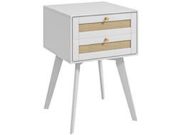 Cabeceira funcional Branca com 2 gavetas espaçosas, estilo Cannage, mesa lateral pequena de 40x40x60 cm, com acabamento de qualidade.