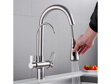 Torneira Misturadora De Cozinha, Misturador De Latão Retrátil Para Pia, Para Água Quente E Fria, Com Torneira Para Água Potável Hdd