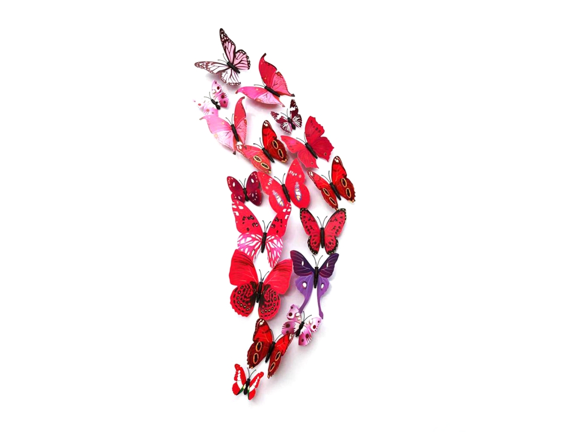 2026 STORE 12 pcs de adesivos de parede 3D de PVC para decoração de casa, quarto e geladeira (vermelho rosa)