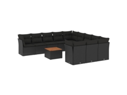 Conjunto de 12 Sofás de Jardim com Almofadões Vime Pe Preto MAISON EXCLUSIVE