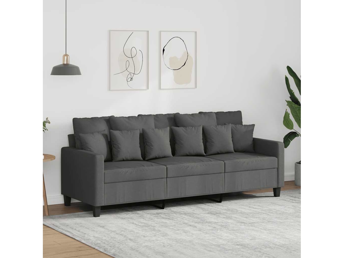 Vidaxl Sofá De 3 Lugares 180 Cm Tecido Cinza-escuro