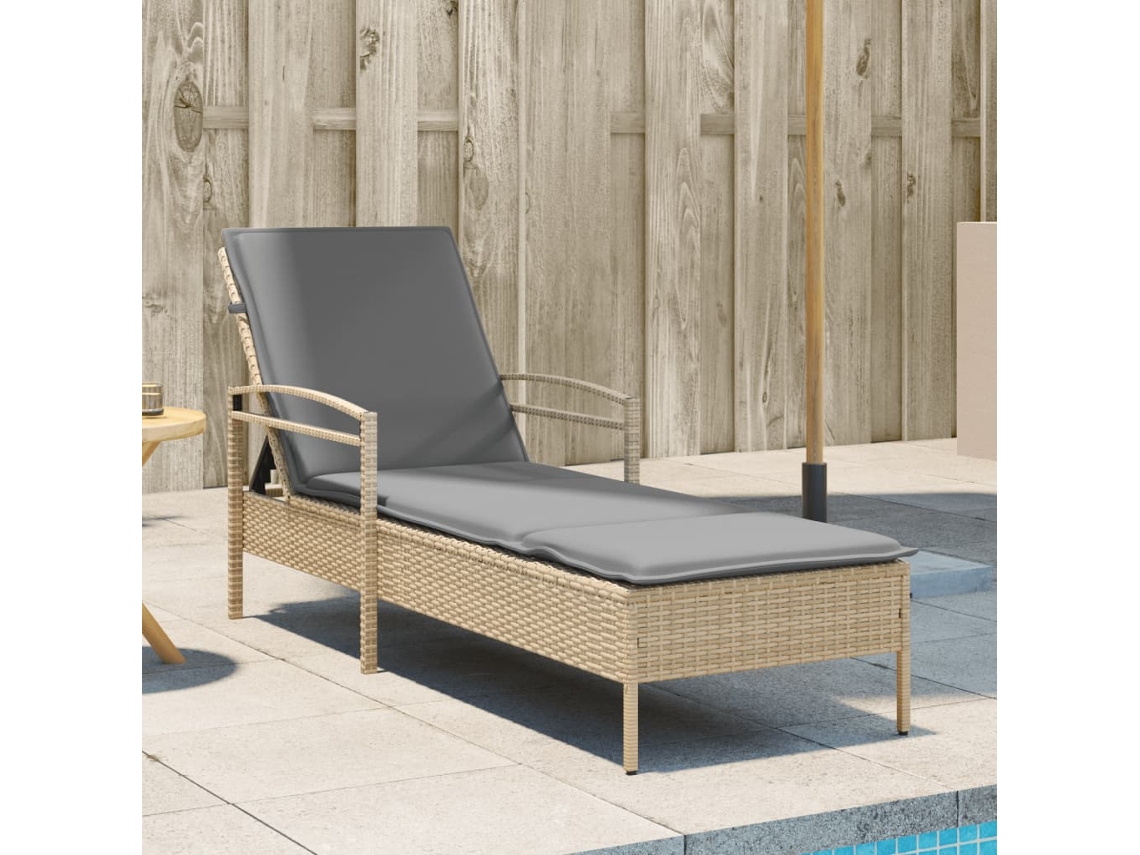 Vidaxl Espreguiçadeira Com Almofadão 63x200x81 Cm Vime Pe Bege