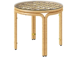 Mesa Lateral Redonda Em Rattan Com Tampo De Vidro Pode Ser Usada Como Mesa De Cabeceira, Mesa De Jardim,