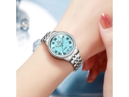 Lurelia Relógio Feminino, Movimento De Quartzo, Luminoso, Aço Inoxidável, Pele, Prata